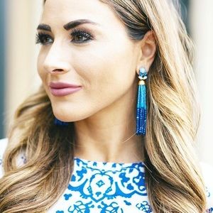 Stella & Dot blue iris tassel earrings new! Beaded